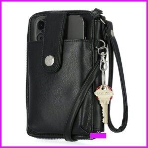 Vegan Leather Crossbody Wallet RFID Blocking Phone Holder Adjustable Strap